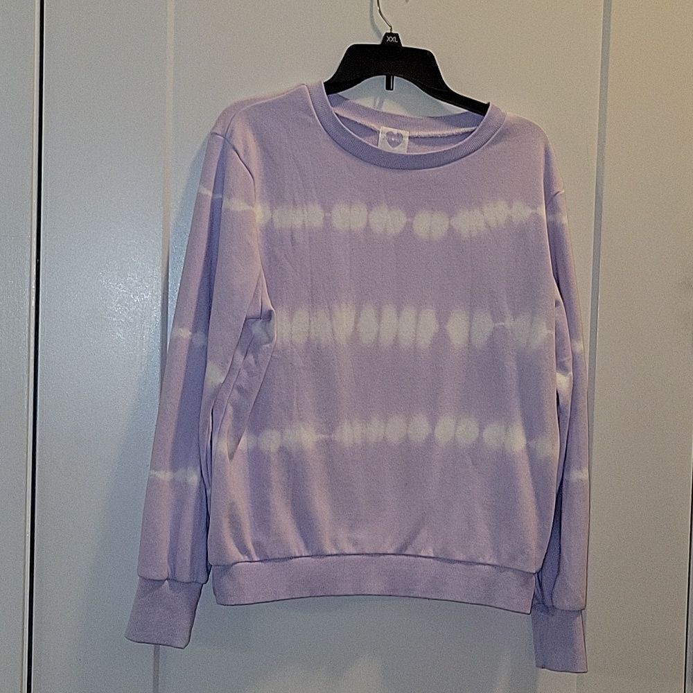 Jill & Ally Pastel Lilac & White Striped Tie-Dye Pullover Sweatshirt  Medium